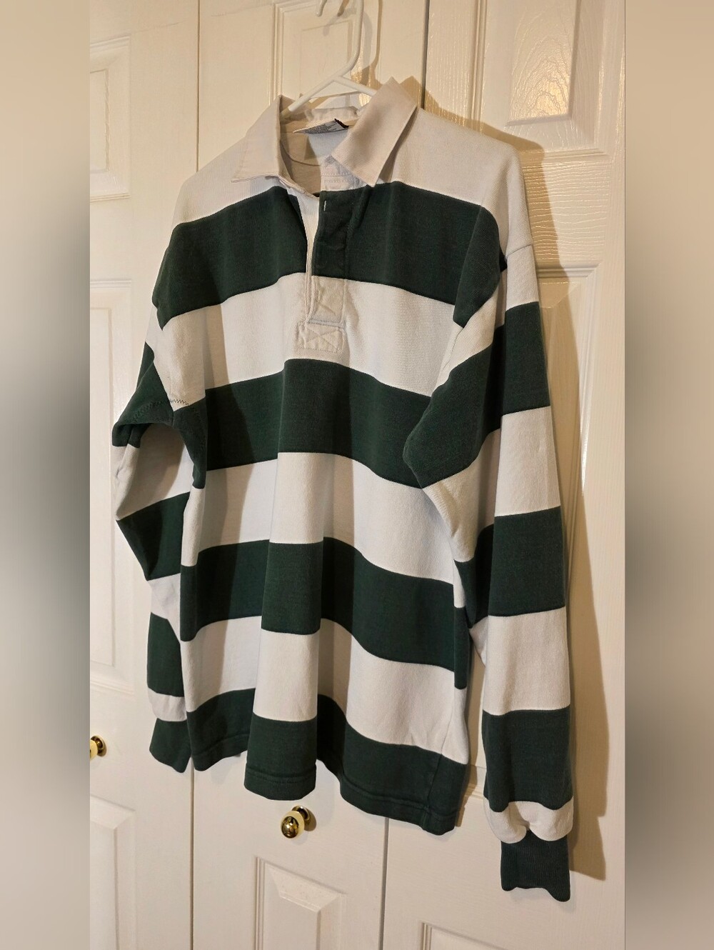 Unisex Barbarian Rugby Wear Classic Green and White Rugby Stripe Polo Oversized - Picture 4 of 12
